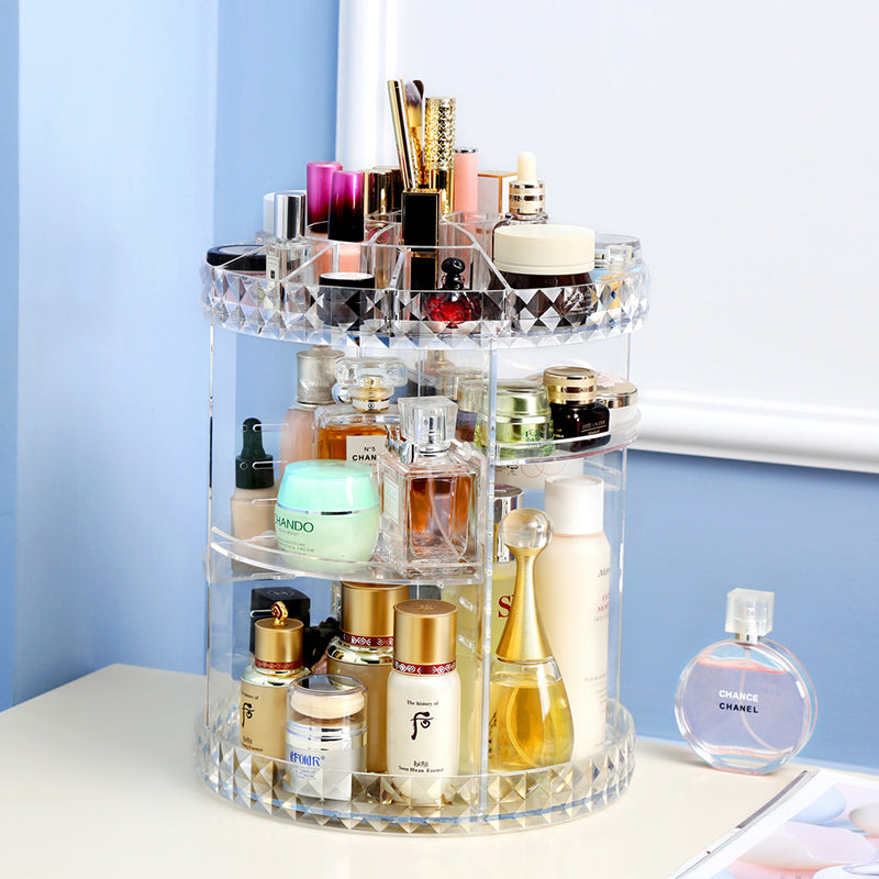 Diamond Pattern 360 Degree Rotatable Acrylic Mute Makeup Storage box